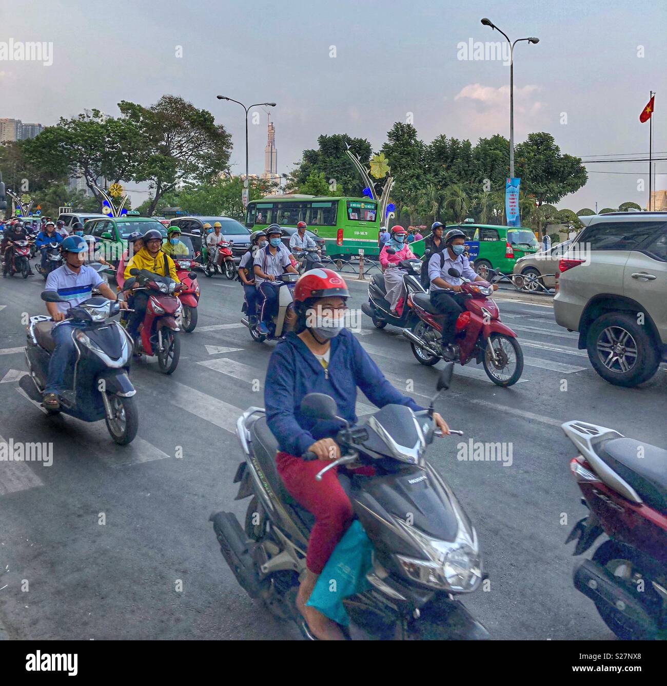 Ho Chi Minh City moped traffic, Vietnam. - Smartphone Captured Stock Image