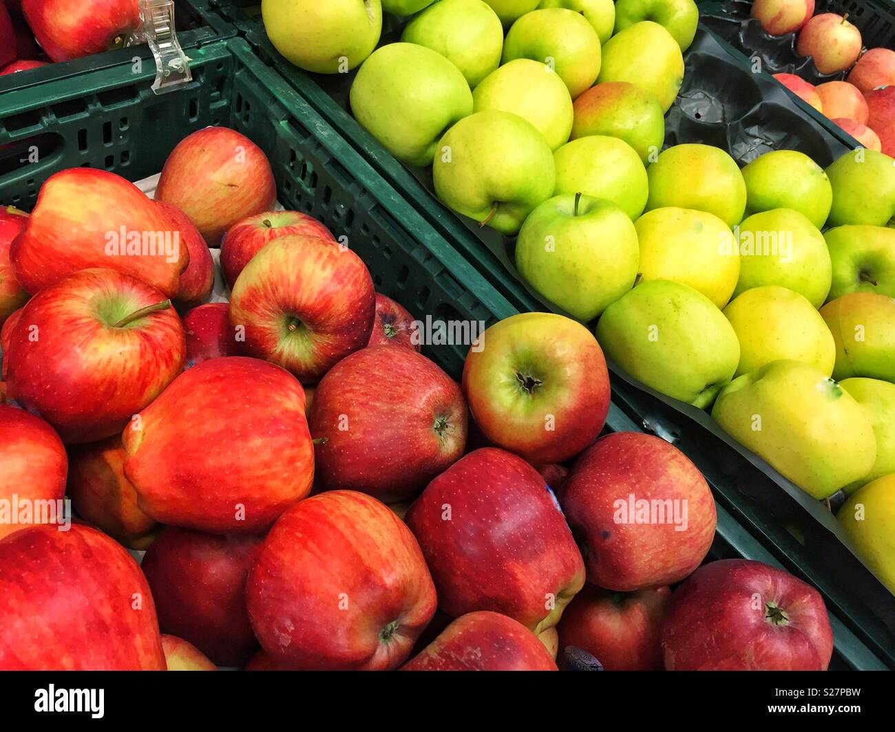 Group of apples in a food market stand - Smartphone Captured Stock Image