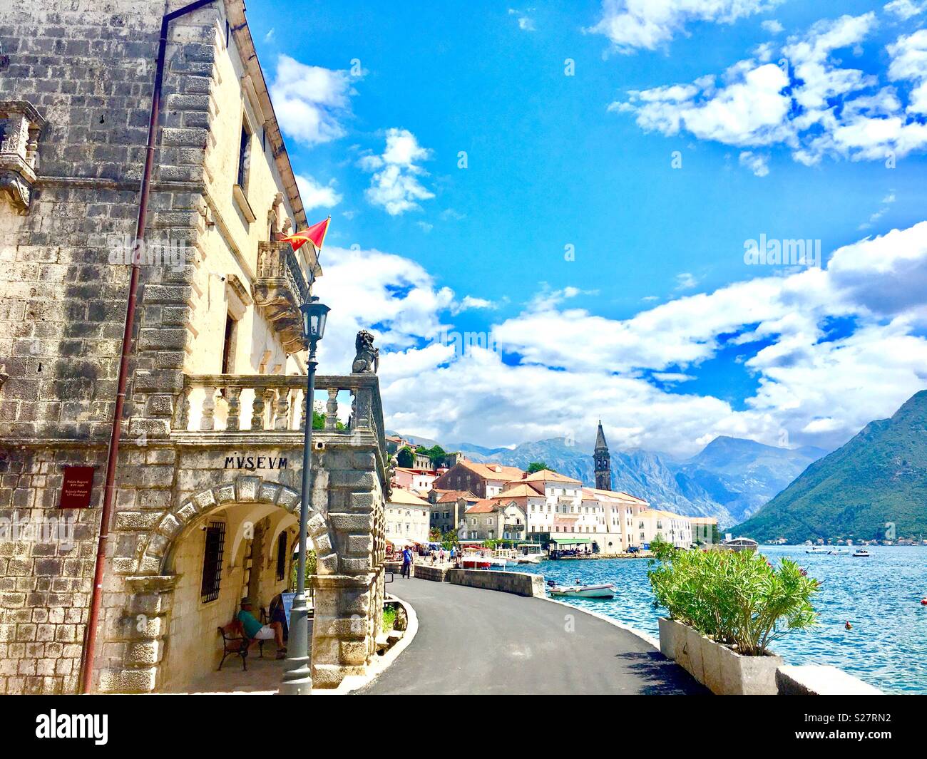 The beautiful village of perast in the bay of kotor, Montenegro. - Smartphone Captured Stock Image