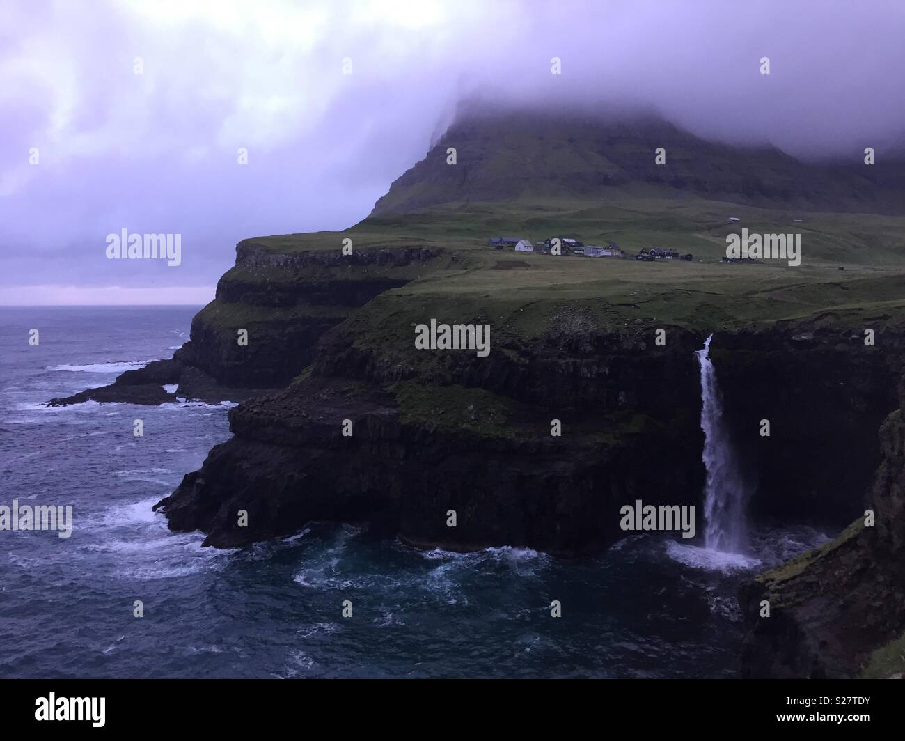 Mulafossur Waterfall, Faroe Islands Stock Photo