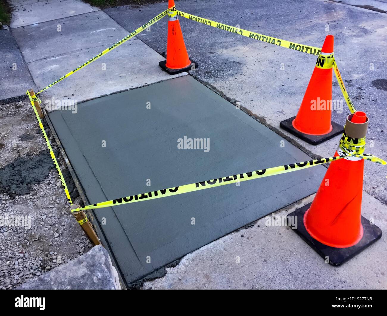 Freshly poured concrete on sidewalk - Smartphone Captured Stock Image