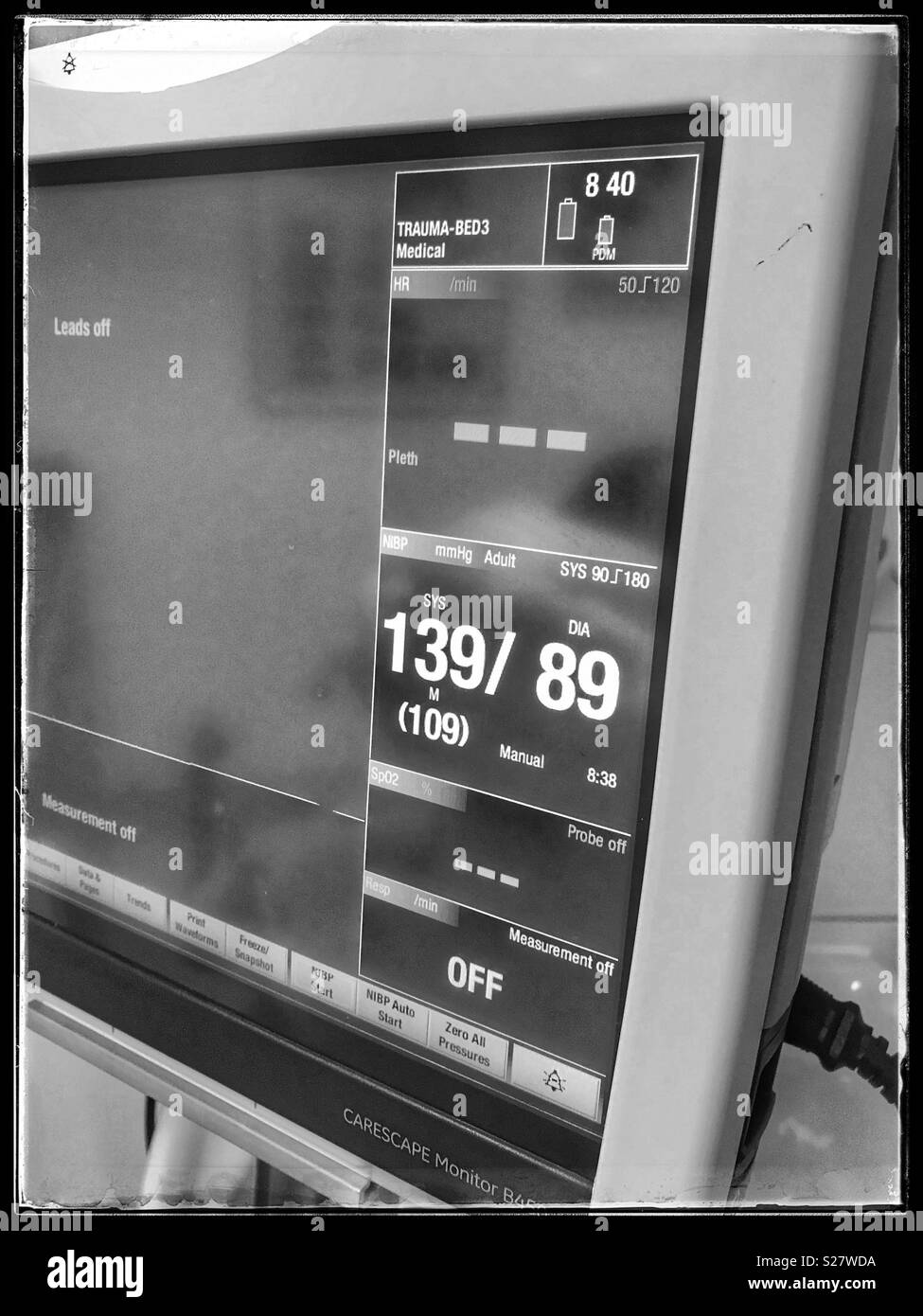 Blood pressure monitor in hospital A&E ward. Stock Photo