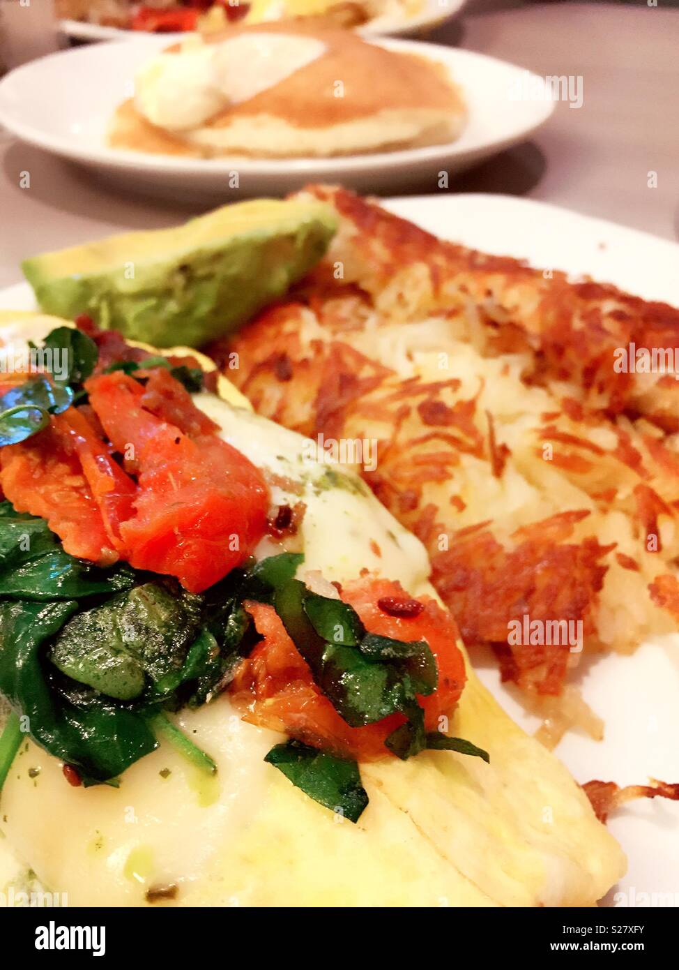 Large multi course breakfast at a restaurant, United States - Smartphone Captured Stock Image
