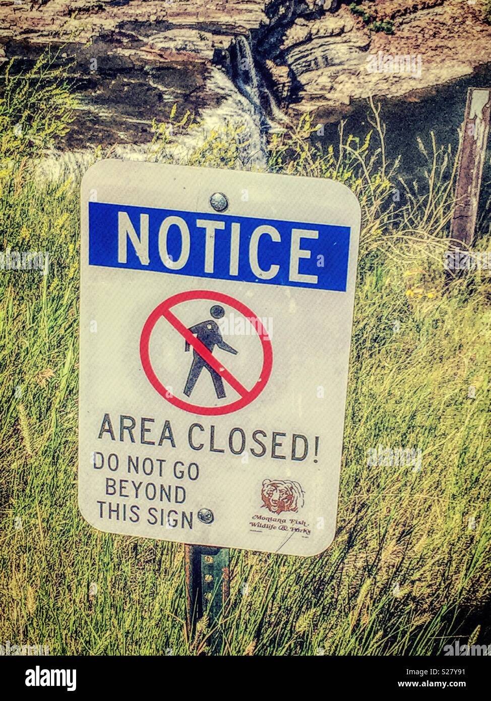 Sign warning not to proceed beyond this point, USA - Smartphone Captured Stock Image