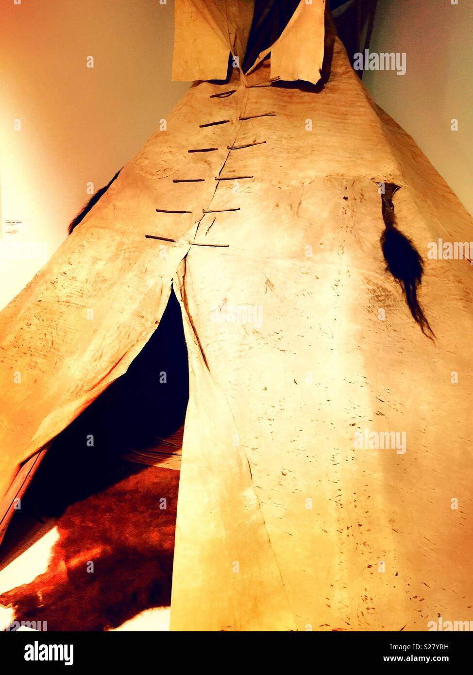 Native American teepee on display at the CM Russell museum, Great Falls, Montana, USA Stock Photo