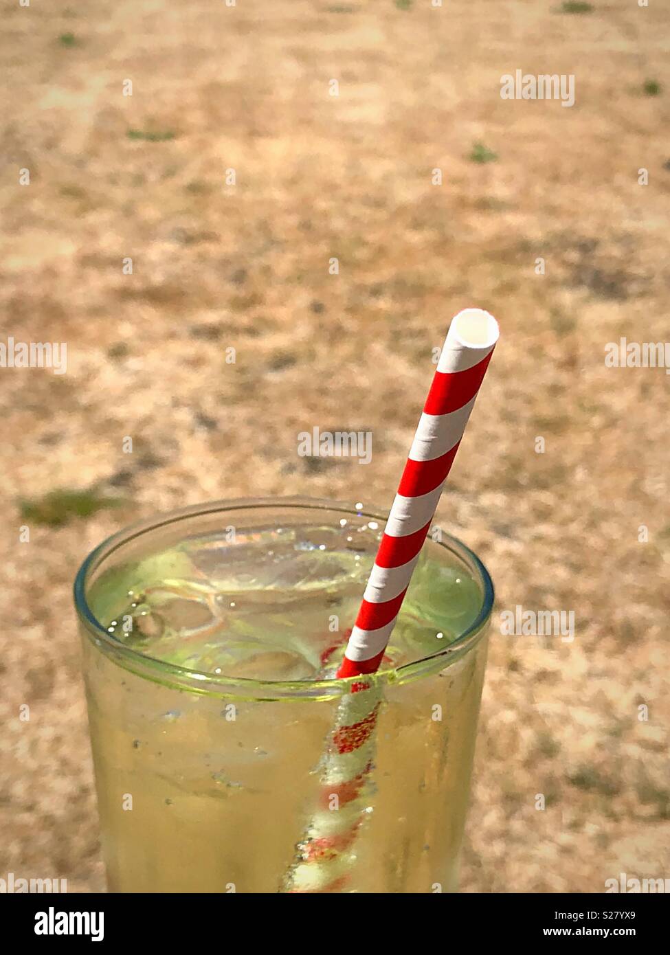 Paper straw and ice cold lime and soda - Smartphone Captured Stock Image