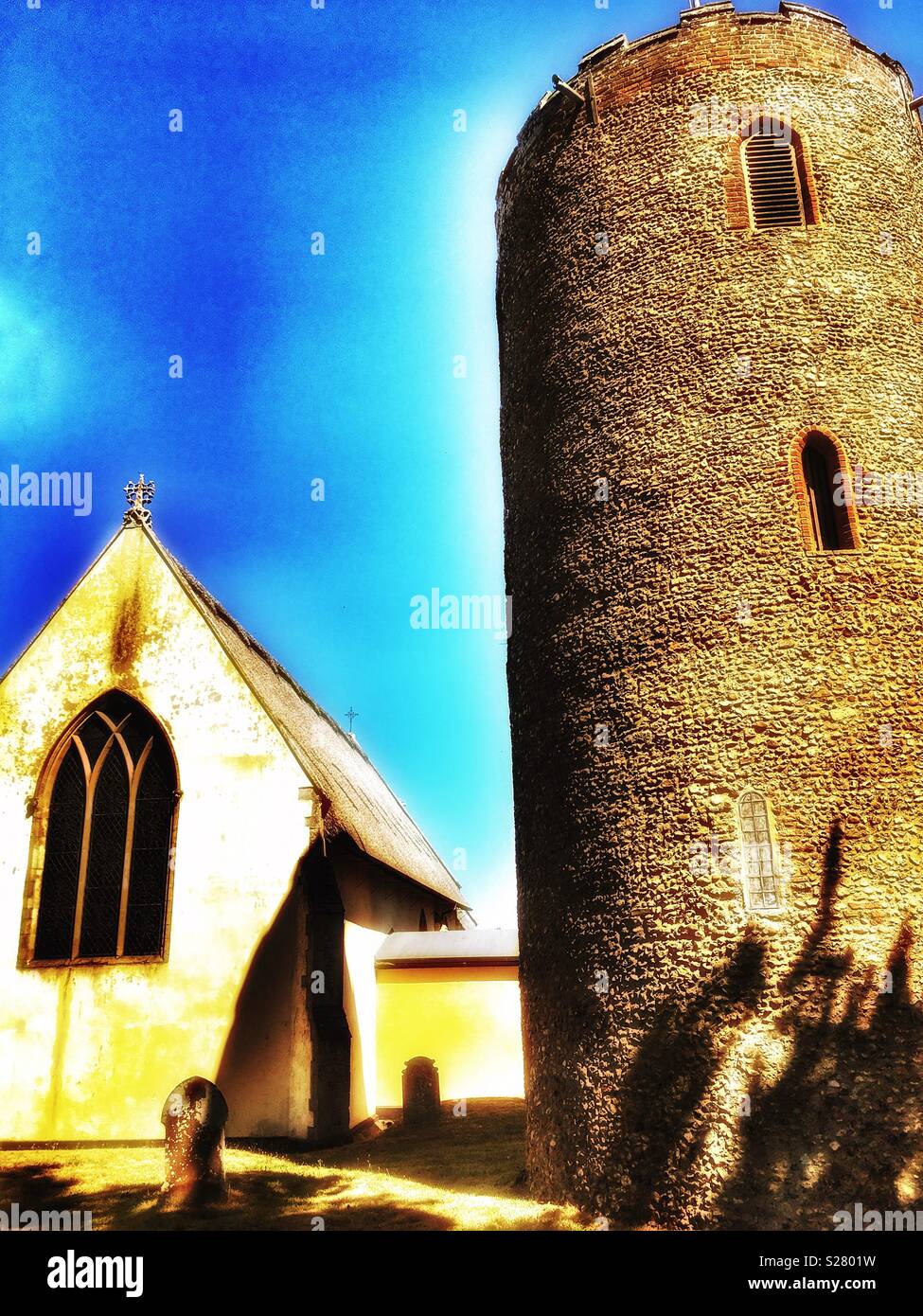 Church and separated tower, Bradfield, Suffolk, England. - Smartphone Captured Stock Image