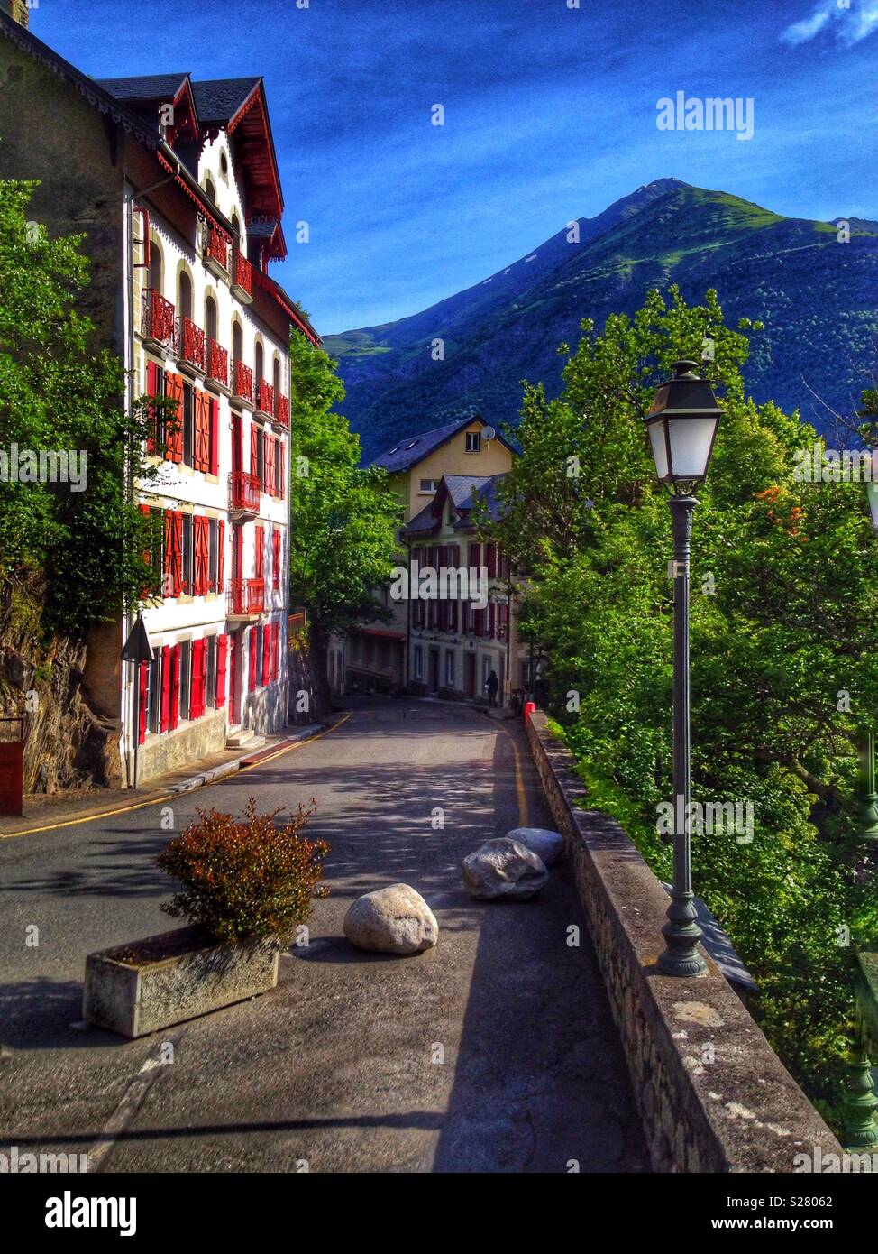 Old building in Luz-St-Sauveur village, Hautes-Pyrenees, Occitanie France - Smartphone Captured Stock Image
