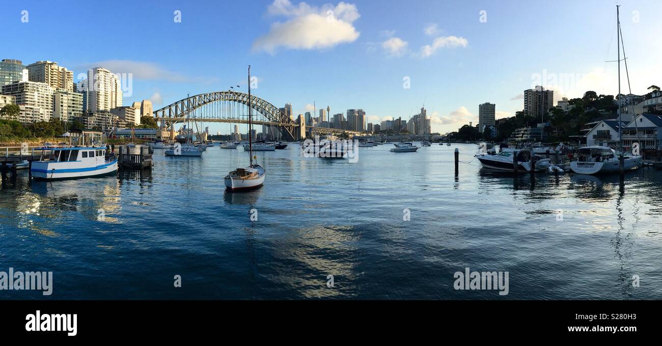 Lavender Bay, Sydney, Australia with Harbour Bridge and city in the background. Stock Photo