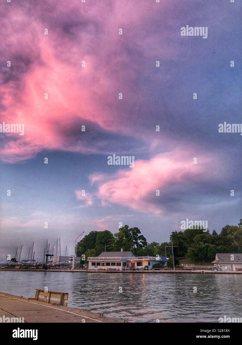 Pink clouds over Port Dalhousie, Ontario. - Smartphone Captured Stock Image