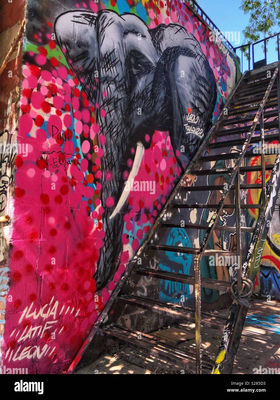 Stairs lead to a rooftop. - Smartphone Captured Stock Image