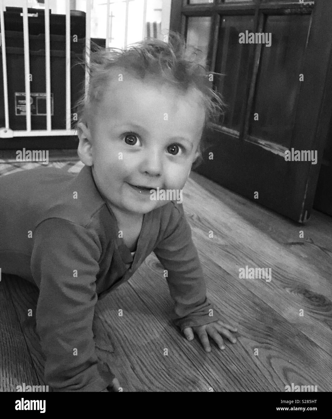 Boy smiling big eyes Black and White Stock Photos & Images Alamy
