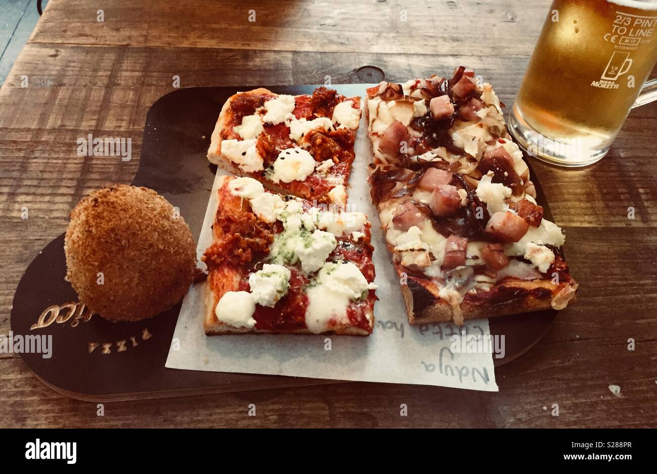 Pizza and beer - Smartphone Captured Stock Image