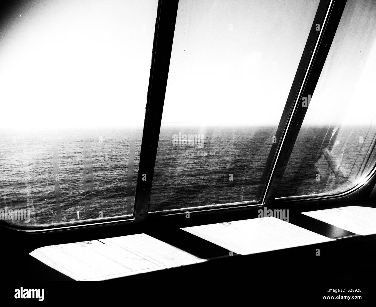 Window on a ferry looking out to sea Stock Photo