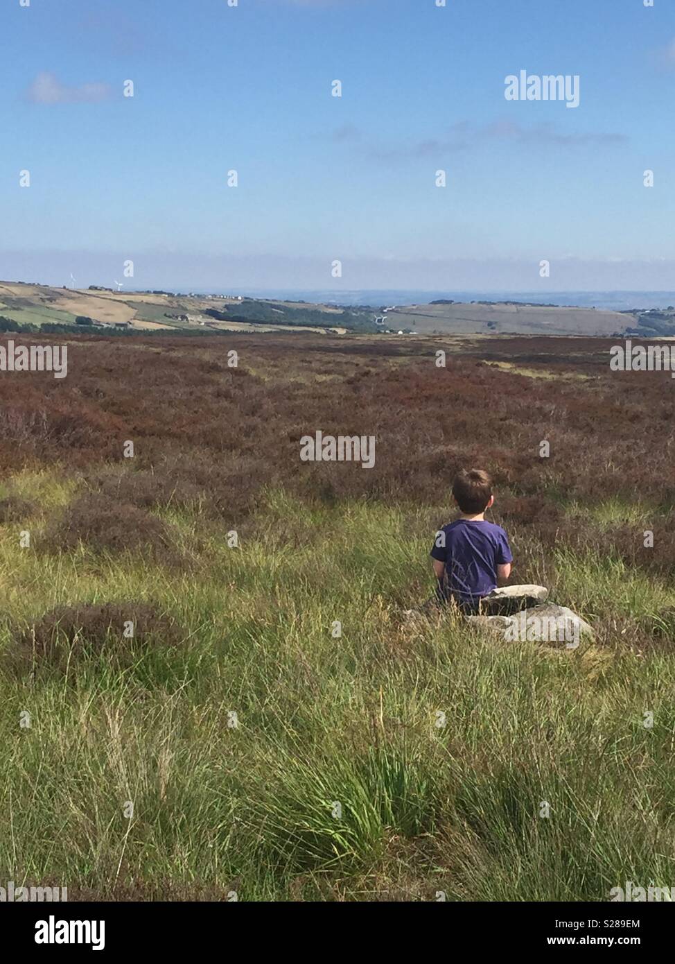 Boy looking out at the view Stock Photo Alamy