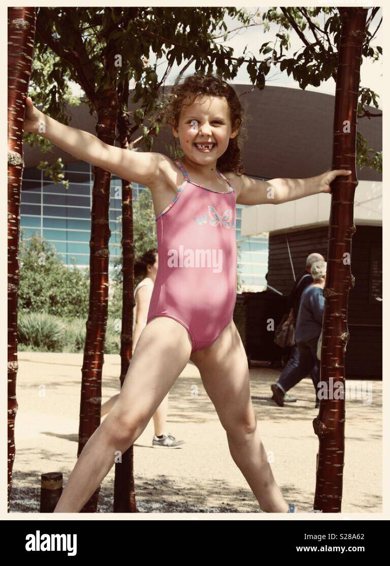 young girls in swimming costumes