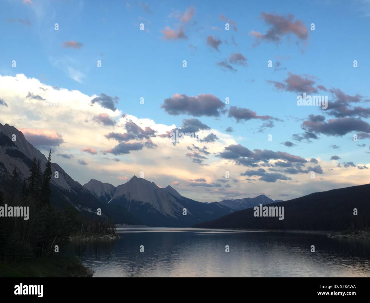 Medicine Lake in the Evening. Jasper, Canada Stock Photo