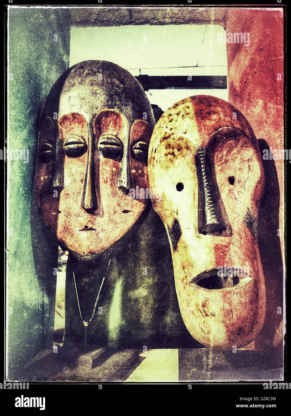 African masks on sale in curio shop in Hout Bay, Cape Town, South