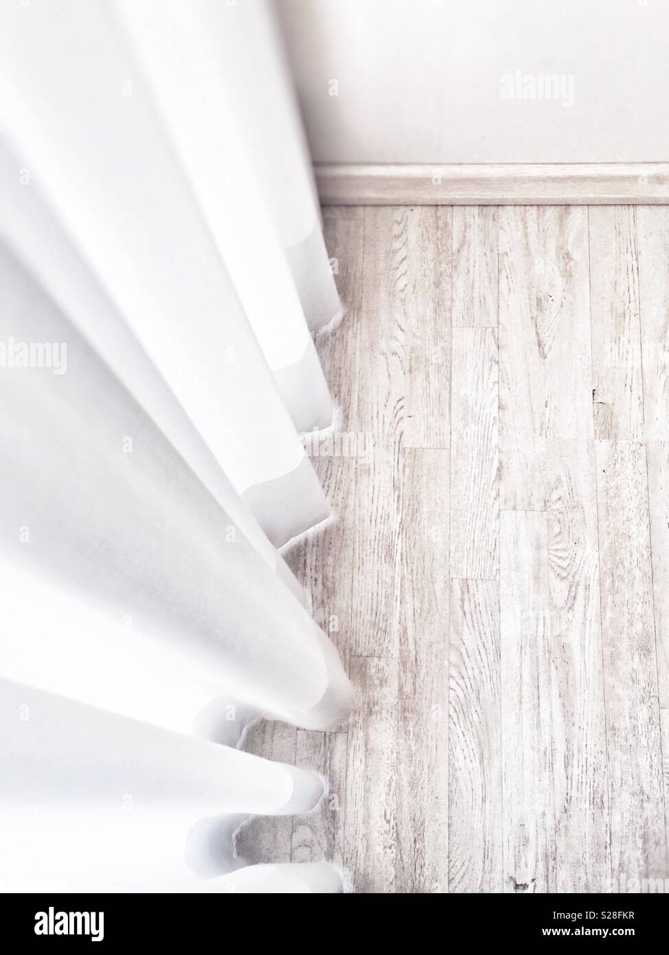 Wooden parquet floor and white curtains - Smartphone Captured Stock Image