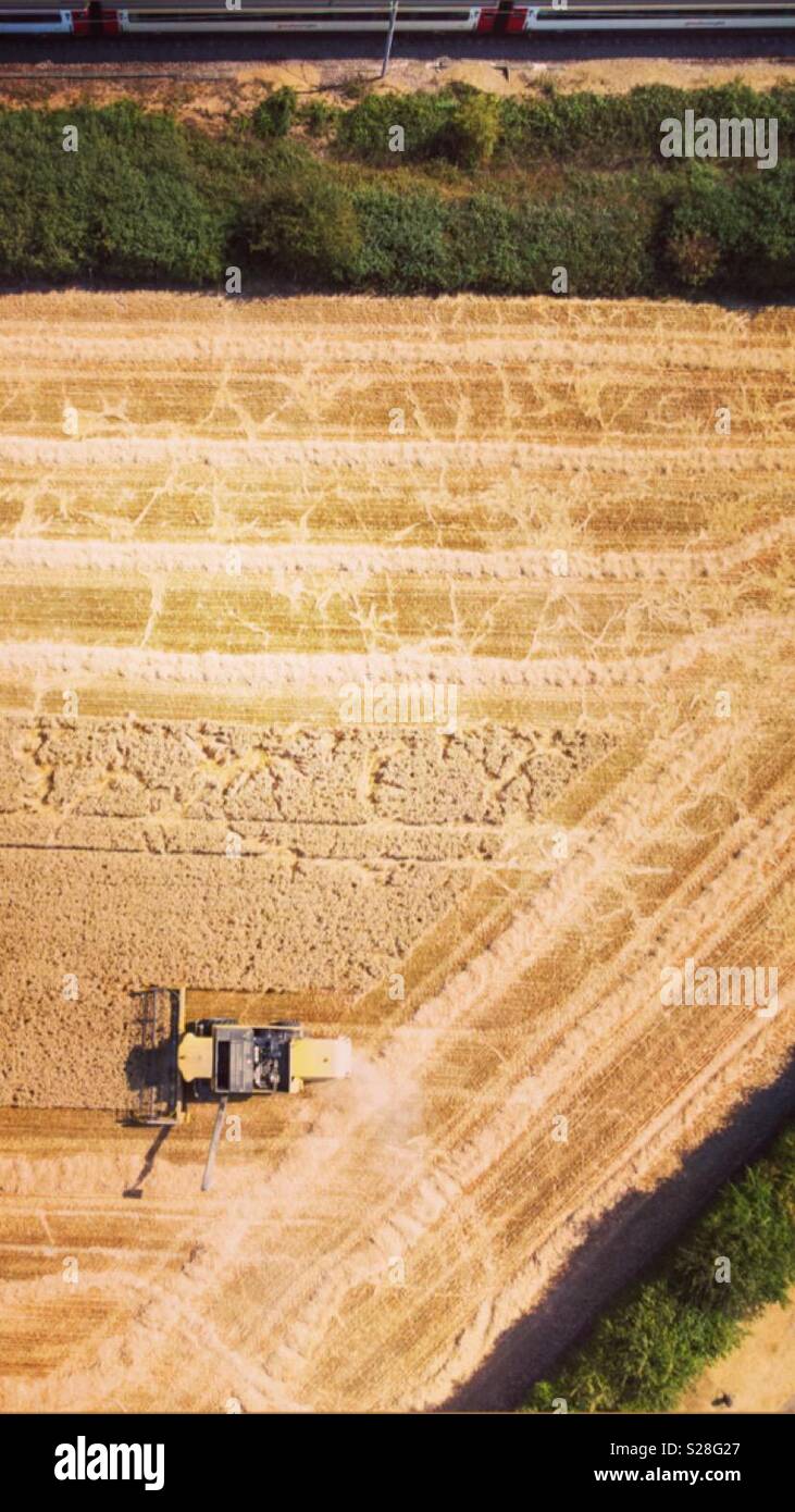 Combine harvester cutting the wheat in the U.K. - Smartphone Captured Stock Image
