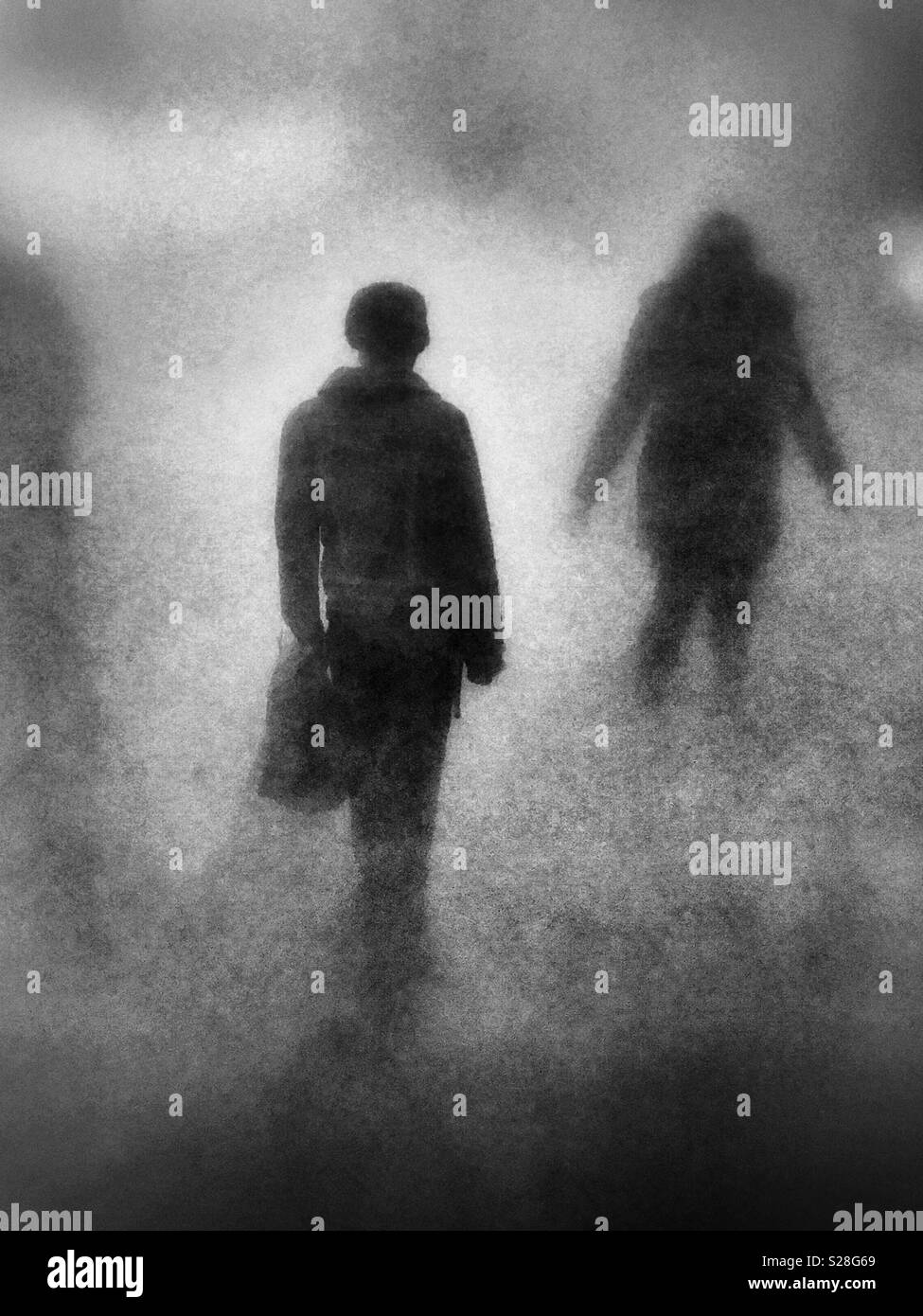 The rear view of figures in the fog - Smartphone Captured Stock Image The rear view of figures in the fog - Smartphone Captured Stock Image
