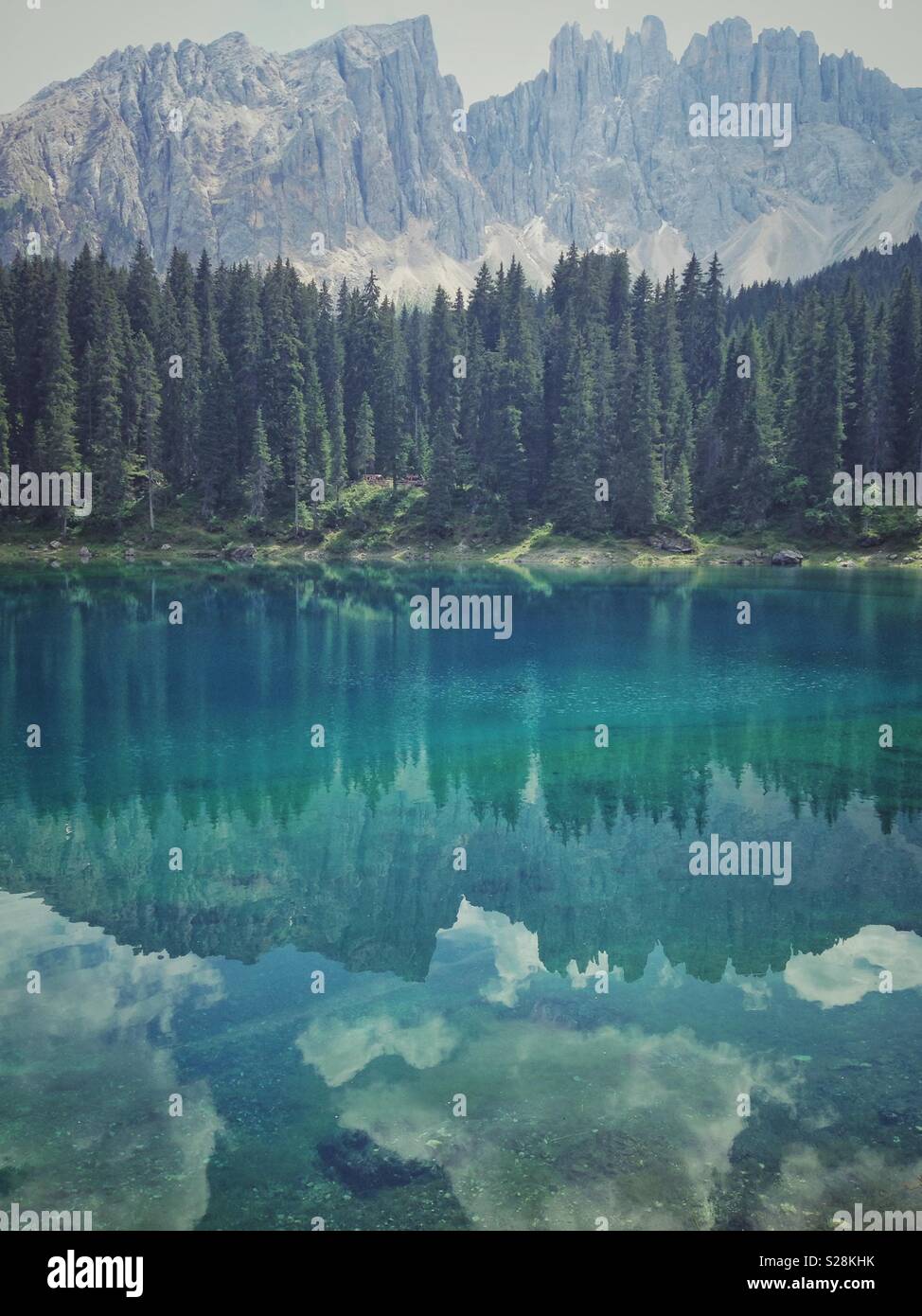 Latemar and Lake Carezza - Karersee in South Tyrol, Italy - Smartphone Captured Stock Image