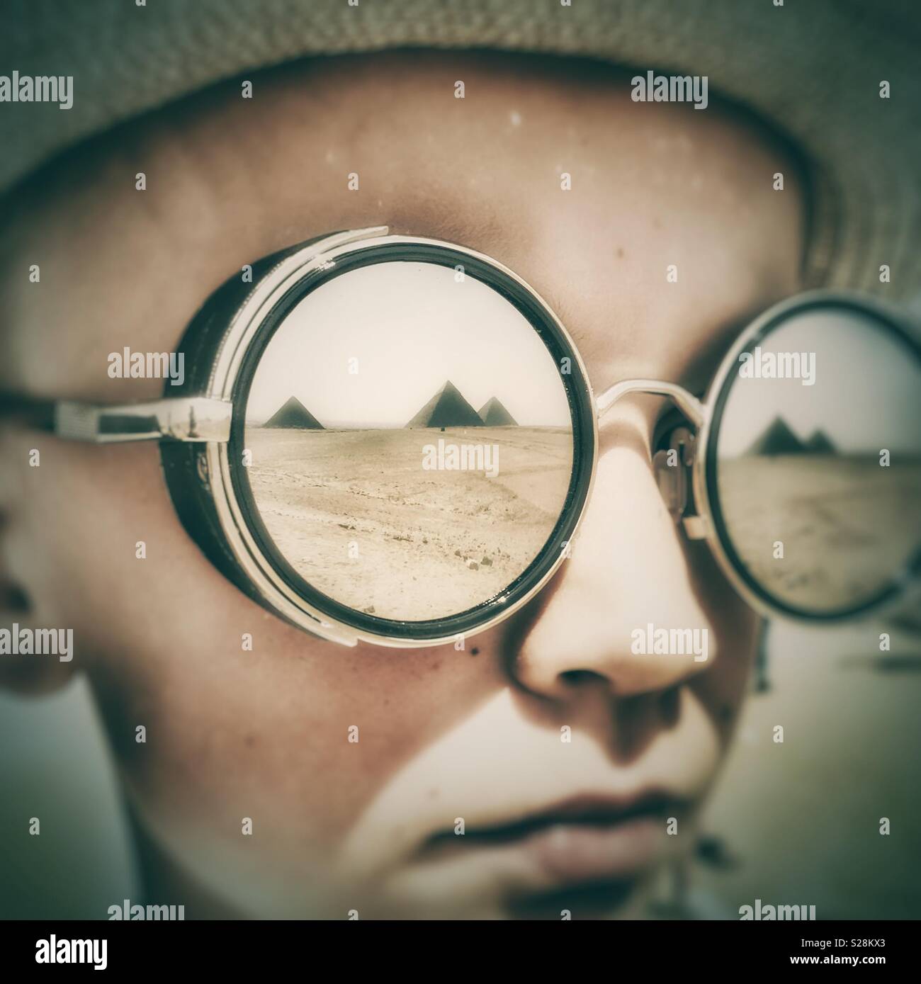 Pyramids reflected in mirror shades - Smartphone Captured Stock Image