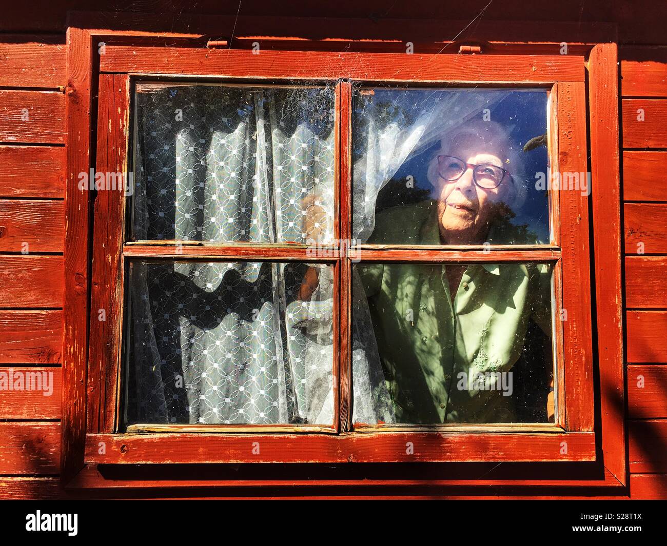 Elderly woman suffering from macular degeneration in her eyes living independently, Suffolk, England. - Smartphone Captured Stock Image
