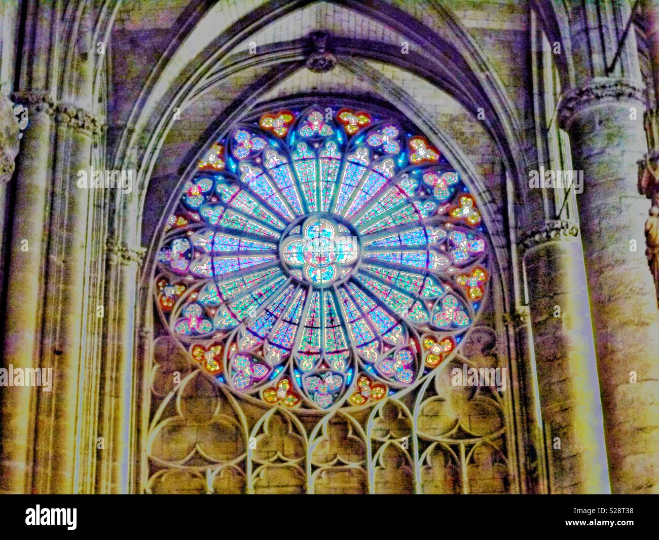 Rose Window in Basilica Saint Nazarius and Celsius. Gothic Style 12th Century Church in Carcassonne, Languedoc, France. Stock Photo