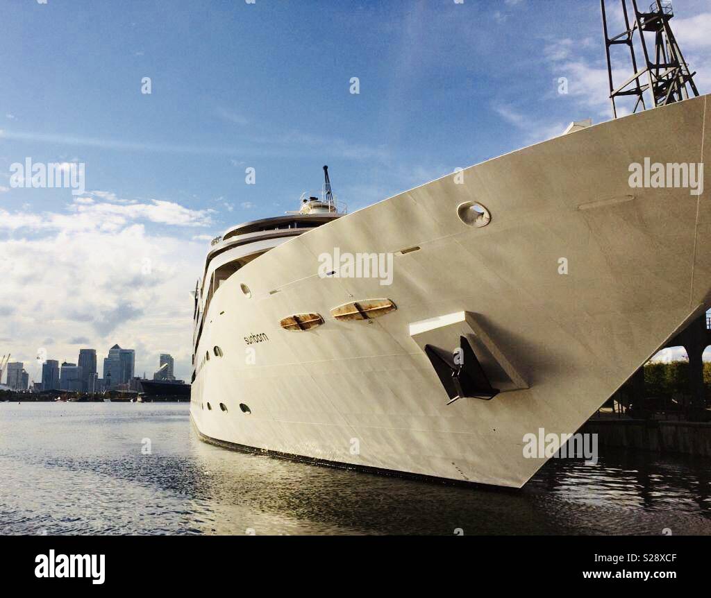 Floating luxury hotel, Sunborn London Yacht moored at Royal Victoria