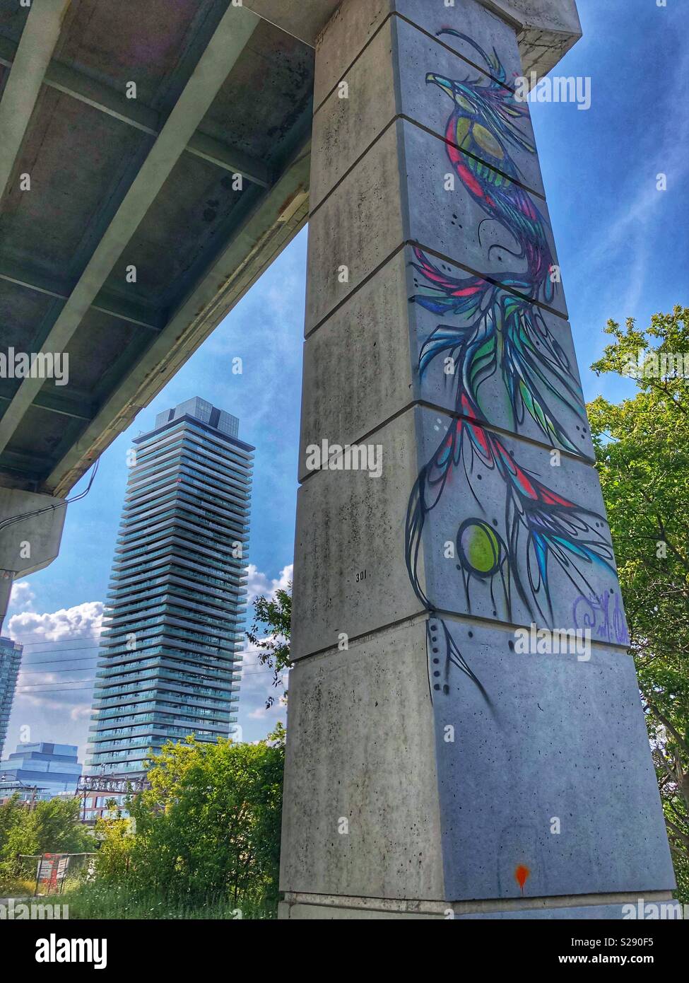 Painted pillar of an underpass. - Smartphone Captured Stock Image