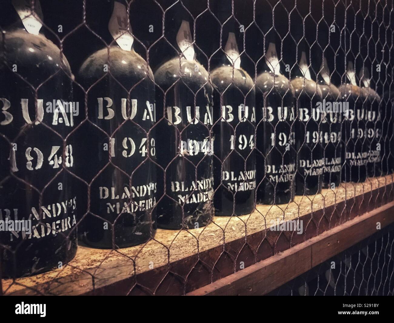 Bual 1948, Bottles of Bual, Blandy’s Wine Lodge, Funchal, Madeira Stock Photo