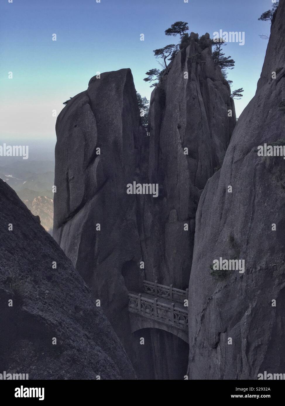 Stone bridge in Huangshan mountain range, Anhui Province, China. Stock Photo