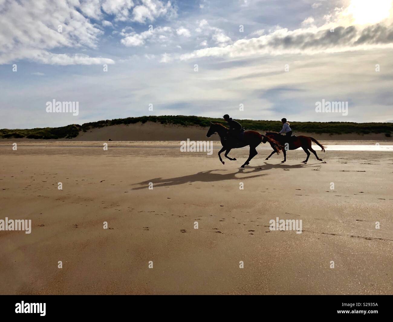 Riding horses on the beach Stock Photo