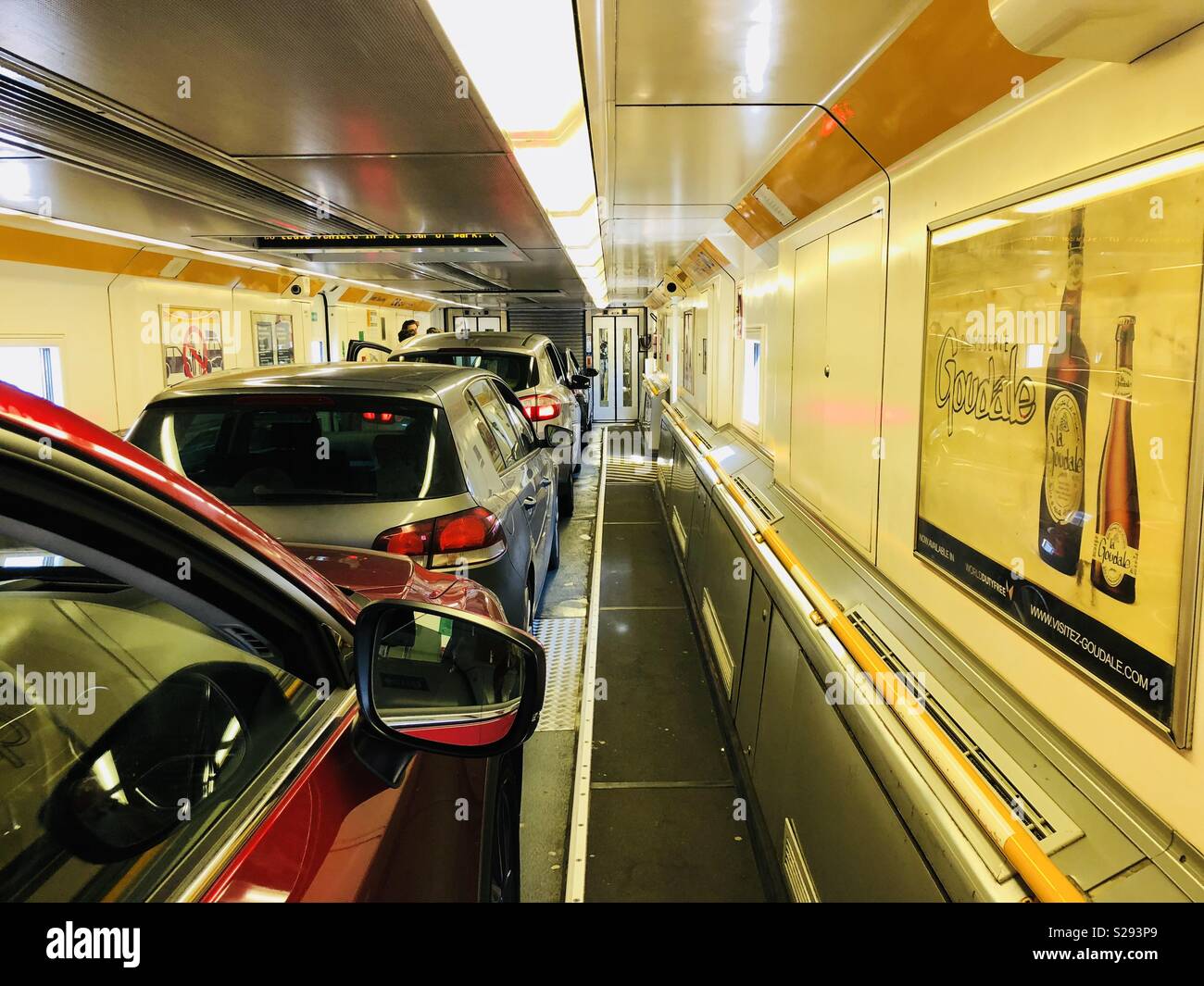 Euro tunnel car journey Folkestone to Calais Stock Photo