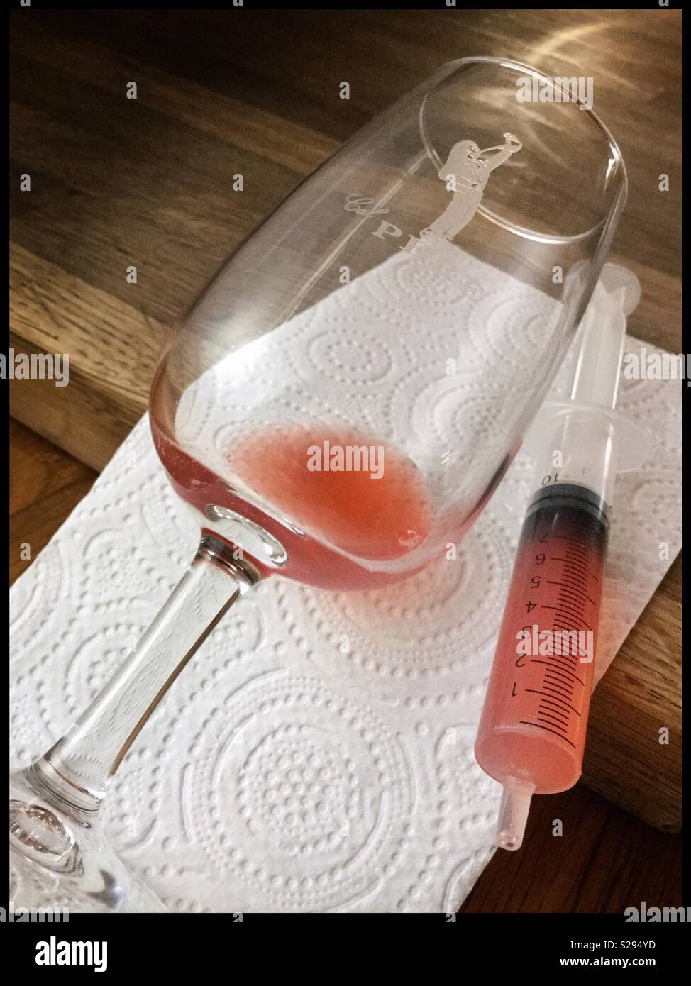 Testing samples of Syrah grape juice for making rosé wine, Catalonia, Spain. - Smartphone Captured Stock Image