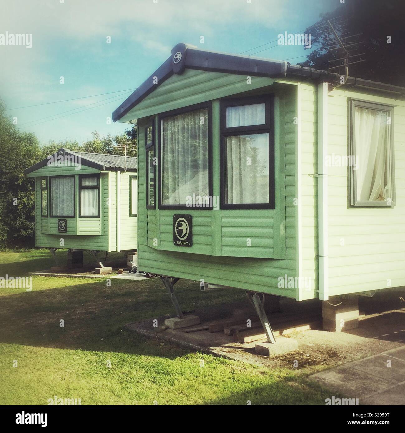 Swift static caravans at Karrageen campsite, Hope Cove, Devon, United