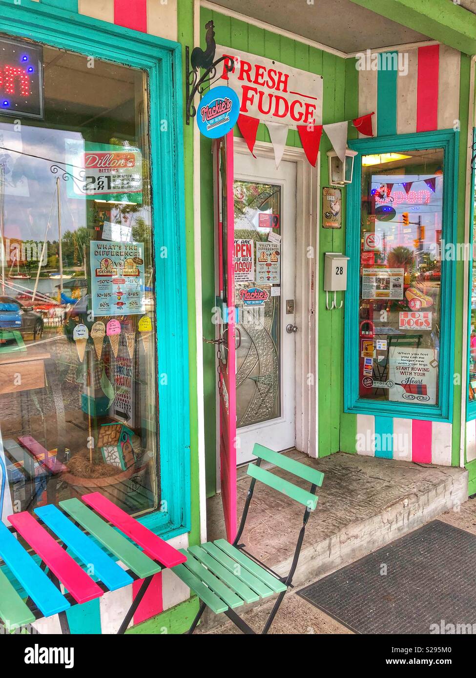 Entrance of a colourful ice cream shop. - Smartphone Captured Stock Image