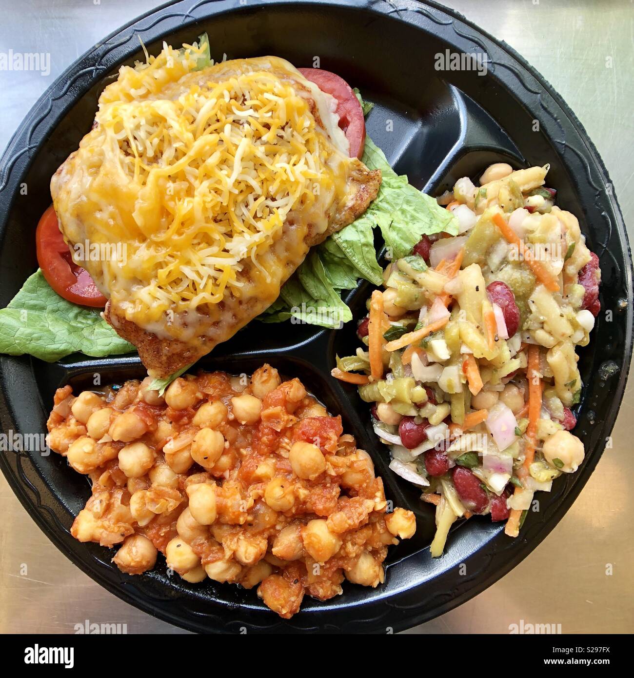 Healthy lunch BBQ catfish and chickpea salad - Smartphone Captured Stock Image