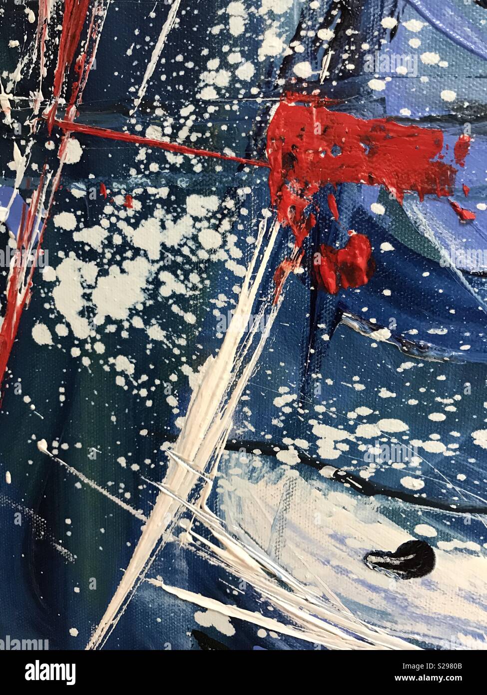 Red white and blue splashed paint, with watery sea like look. Stock Photo