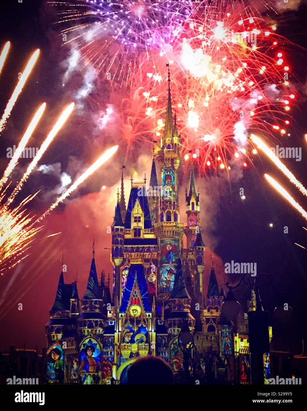 Magic Kingdom Disney castle firework display Stock Photo