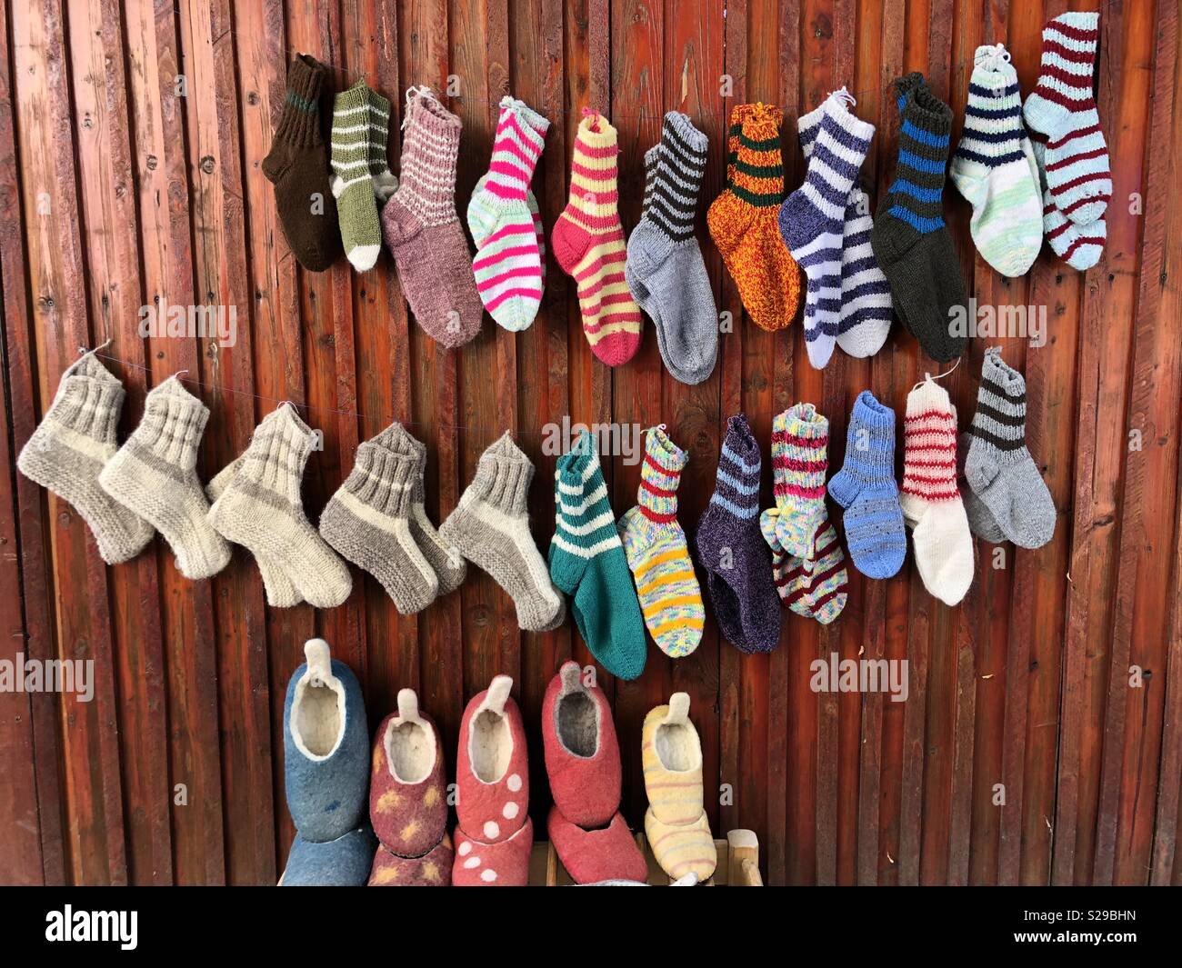 Handmade colorful wool socks Stock Photo