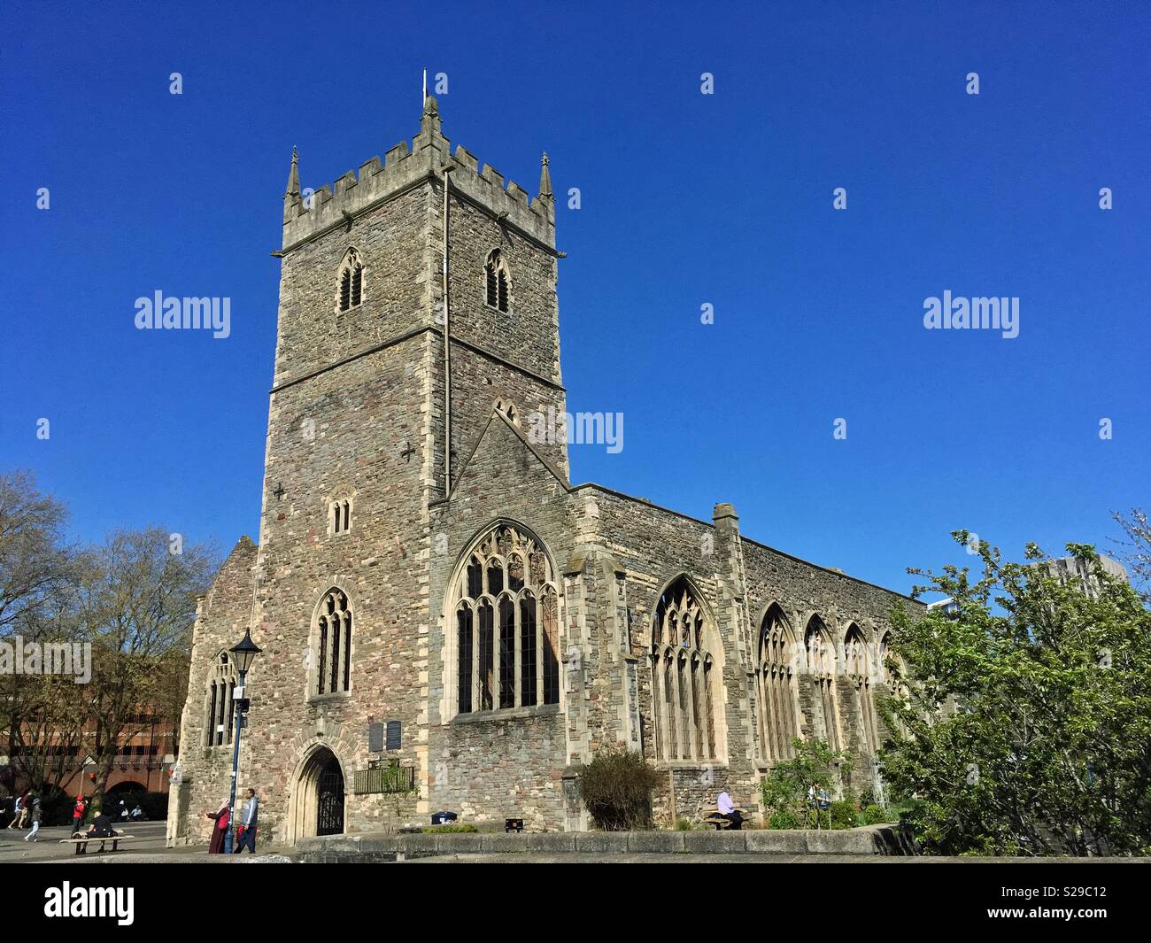 The ruins of St Peter’s church in Bristol, UK. The church was destroyed in an air raid in 1940 and now serves as a memorial to the city’s civilian war dead. - Smartphone Captured Stock Image