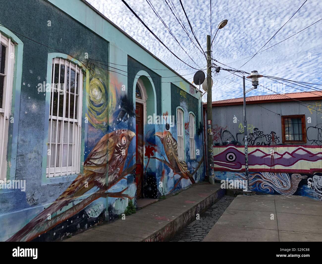 Graffiti house in Valparaiso, Chile Stock Photo