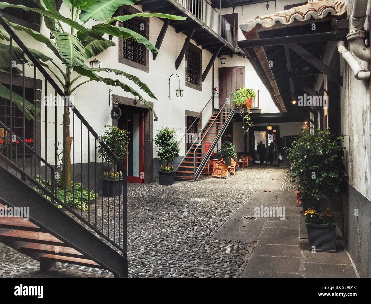 Courtyard in the historic Blandy’s Wine Lodge, Funchal, Madeira, Portugal - Smartphone Captured Stock Image