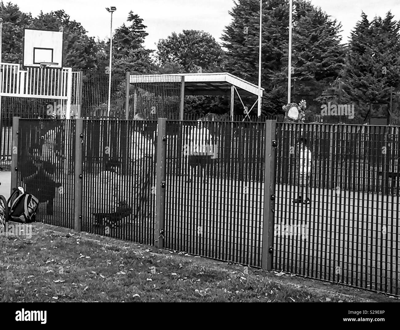 Teenagers playing basketball in court  at a local park. - Smartphone Captured Stock Image