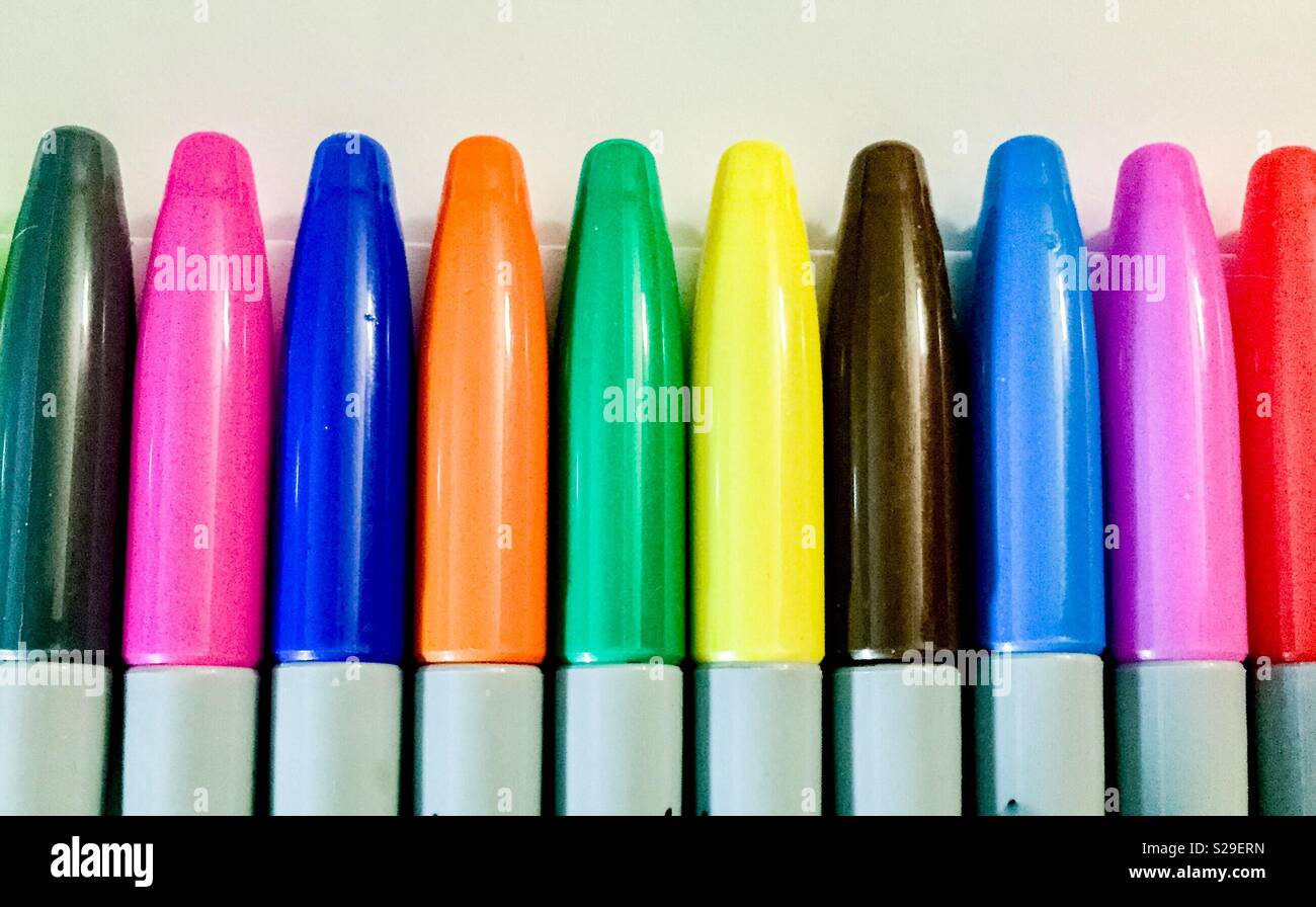 Colorful Permanent Markers in A Row Stock Photo Alamy