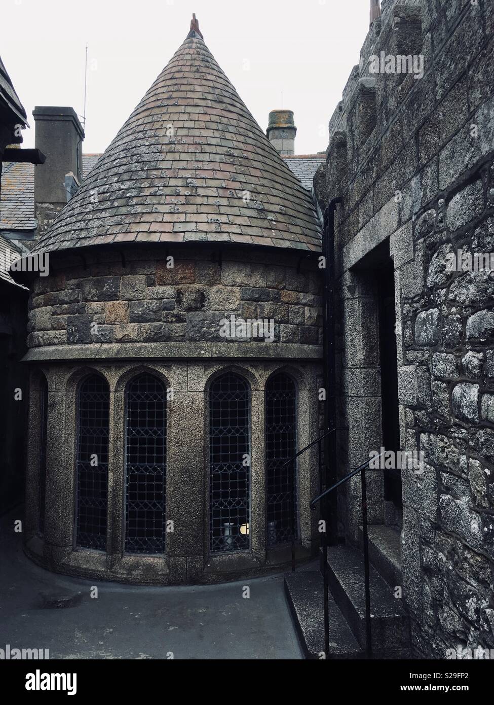 Round Turret roof of stone building at St Michael’s Mount in Cornwall