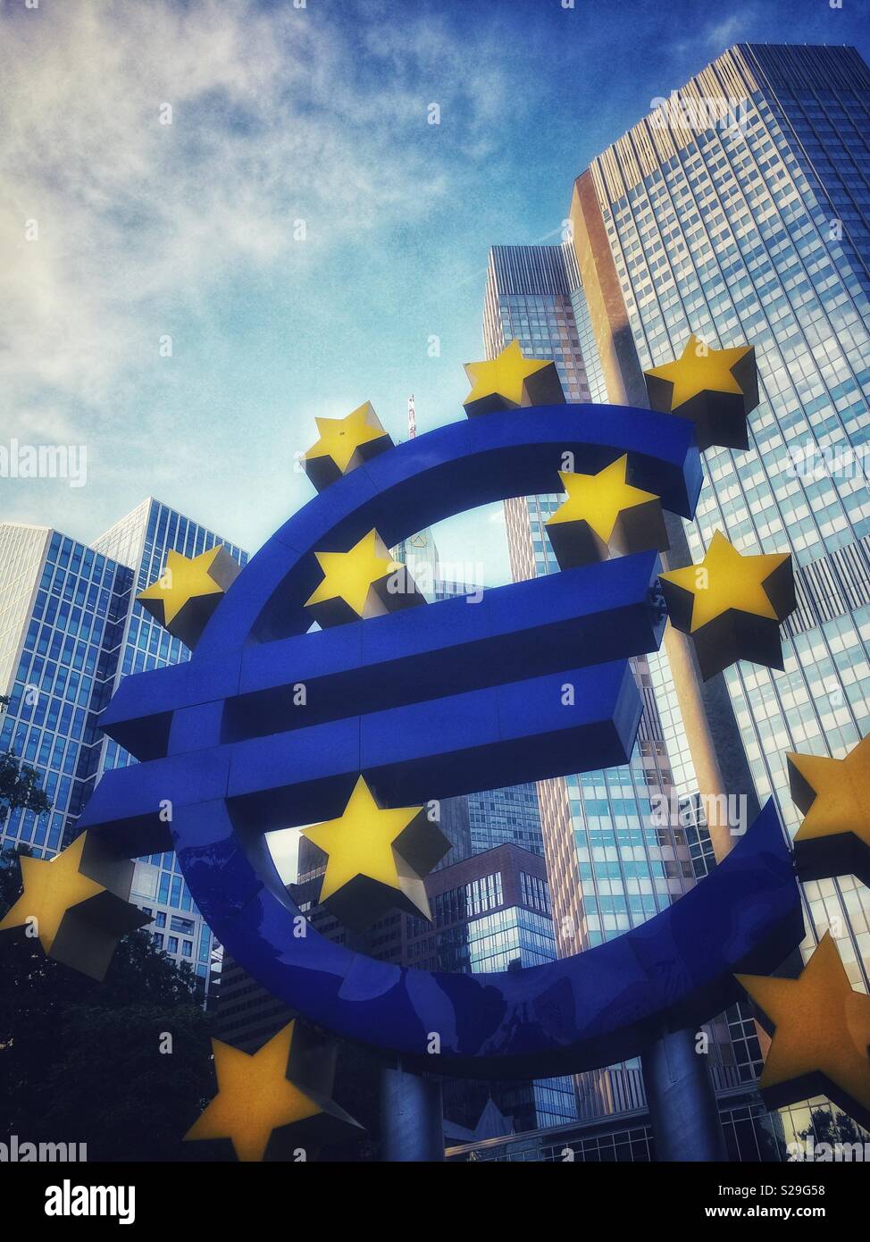 Euro Tower, home of European Central Bank and Euro Symbol, Willy Brandt Platz, Frankfurt-am-Main, Germany - Smartphone Captured Stock Image