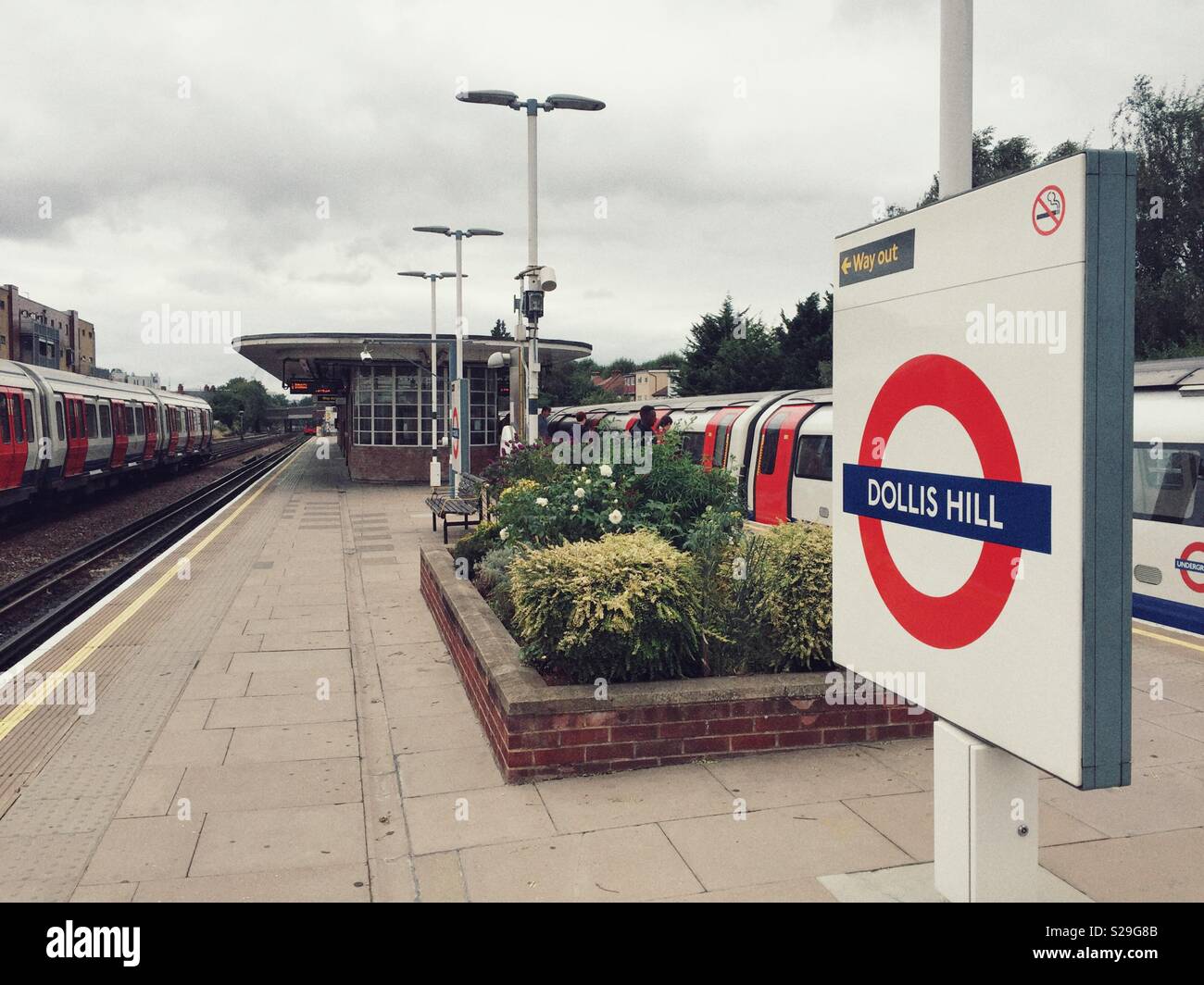 Tube trains at Dollis Hill station, North West London, UK, England, Great Britain Stock Photo